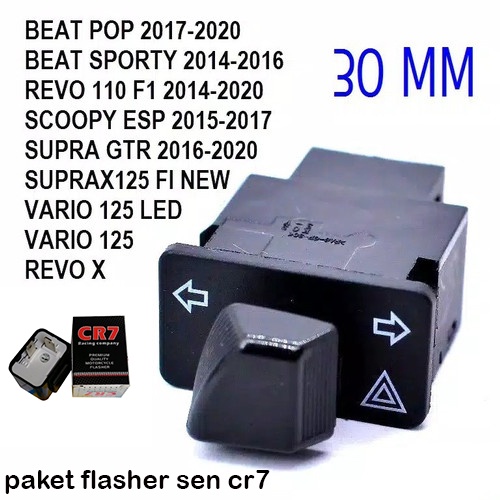 paket flasher sen cr7 dan saklar hazard beat fi beat pop vario 125 150 led old beat deluxe street