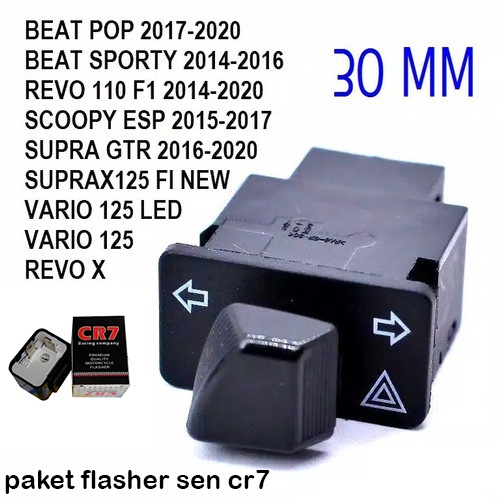 paket flasher sen cr7 dan saklar hazard beat fi beat pop vario 125 led vario 150 led  supra gtr supra 125 fi new revo x dll