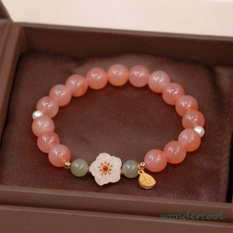 Jade Bead Gelang Kecil Peach Blossom Woven Perempuan Desain Niche Mahasiswa Pacar Hadiah-Won