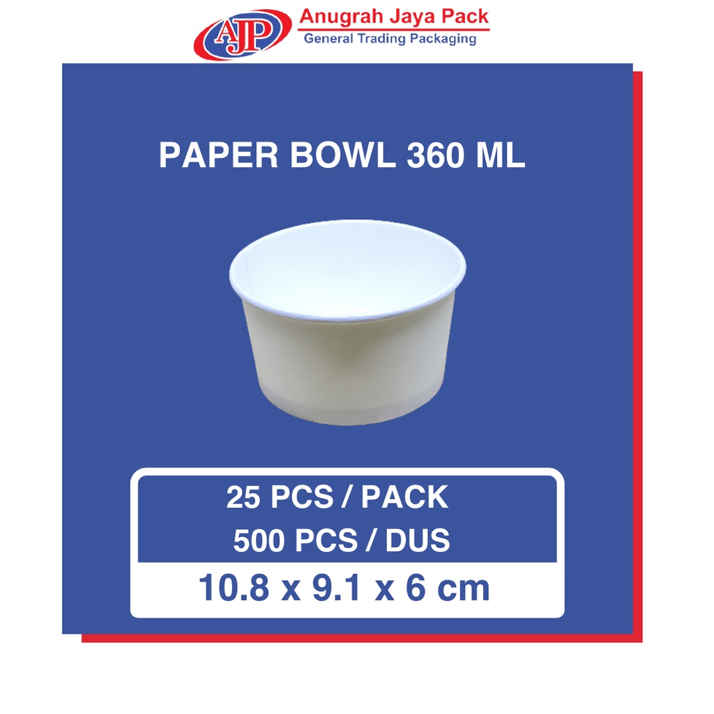 Paper Bowl 360ml tebal (12 oz) / Mangkok Kertas 360ml tahan microwave