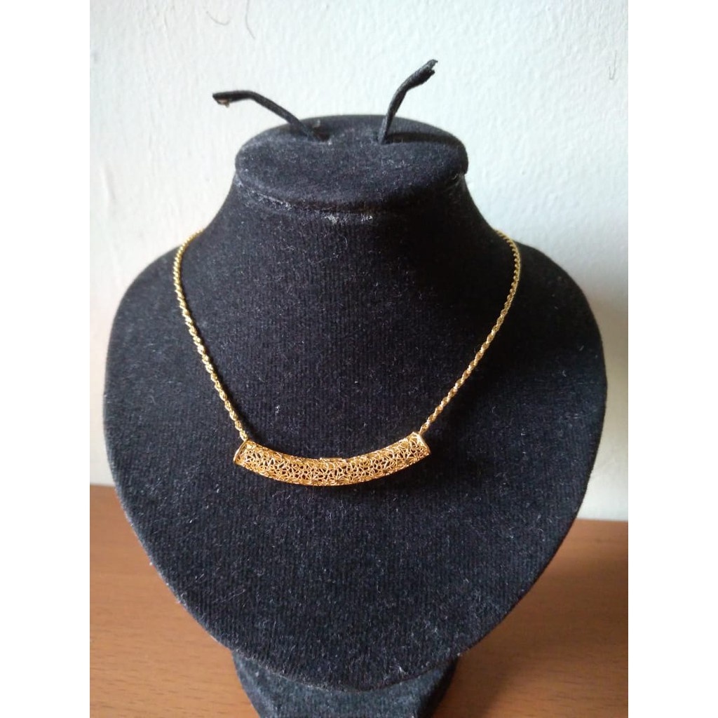 Set Kalung dan Liontin Model Suling Elegant Emas Asli