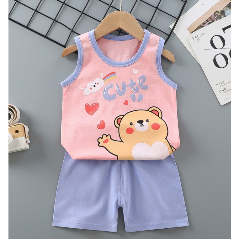 Baju Rumah Anak / Setelan Anak Impor / Setelan Baju Anak / Setelan Kaos Oblong Anak / Set Baju Anak Motif Kucing Kelinci Baby Shark /  Baju Anak Lucu