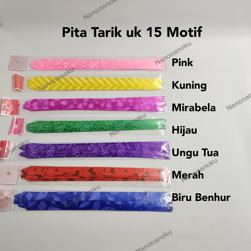 [10 pcs] Pita Tarik 15 mm Pita Serut Motif dan Les Mas