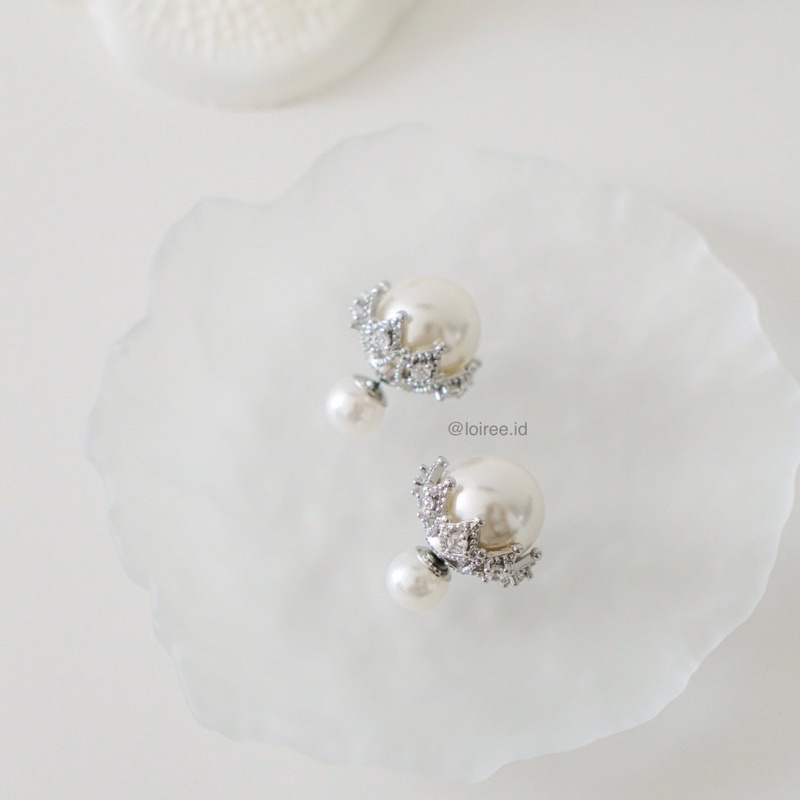 MARGOT | Wedding Collection - Zirconia Pearl Stud Bridal Earrings - Anting Wanita