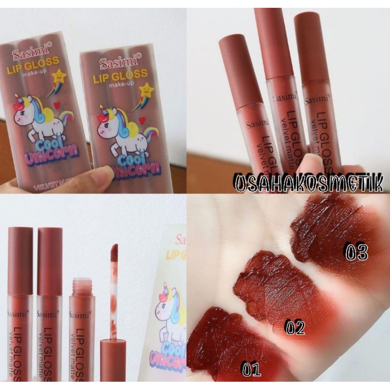 PER PAK ISI 3PCS LIP GLOSS MATTE  THAILAND SASIMI VELVET MATTE UNICORN | RABBIT NO.S896 B | S897 A