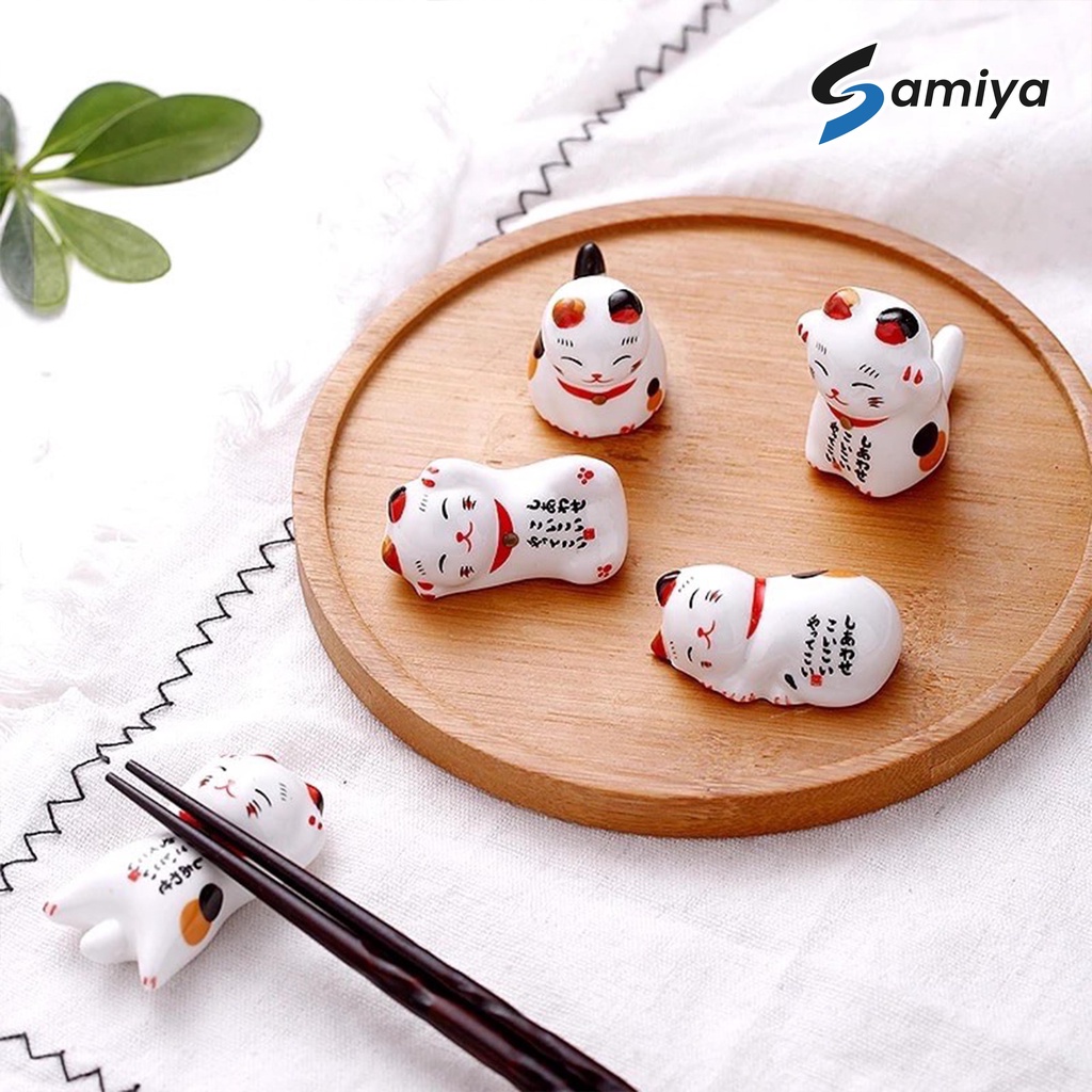 tempat dudukan sumpit model kucing 5in1 / japanese lucky cat chopstick holder / sumpit rest stand