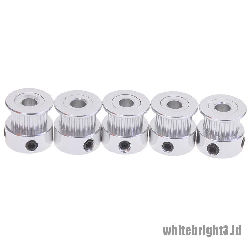 &lt; White3 &gt; 5Pcs gt2 timing pulley 20t 5 / 6.35 / 8mm Untuk Sabuk 6mm 3d