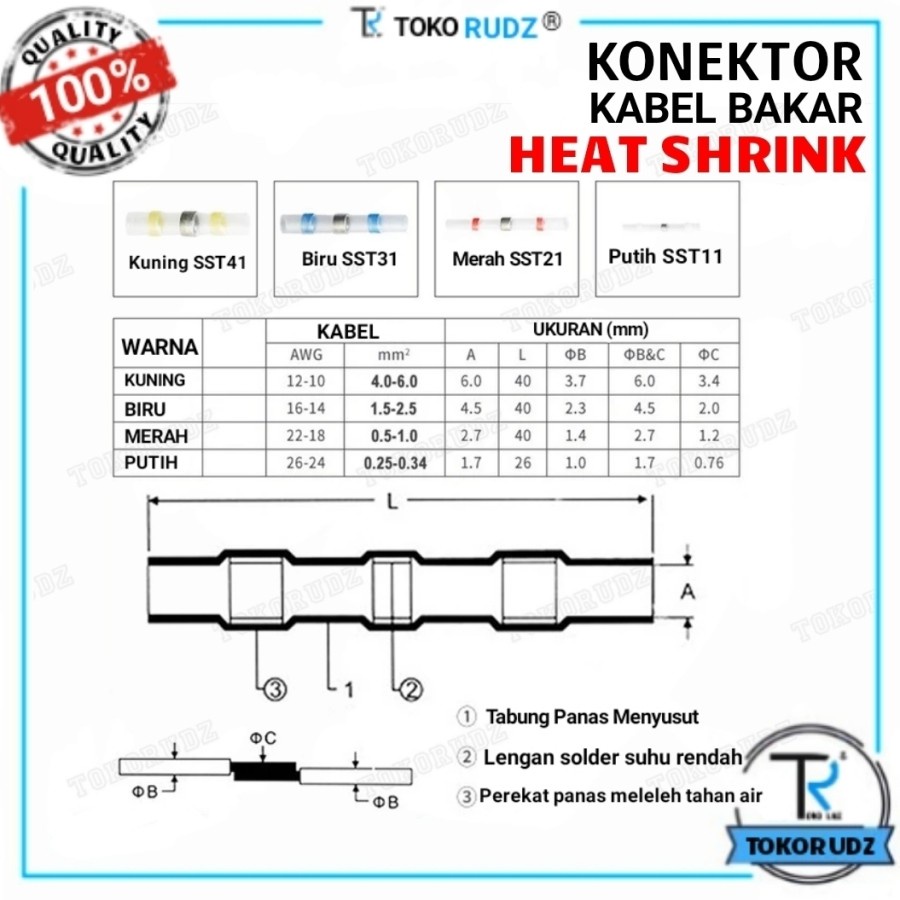 Heat Shrink Konektor Kabel Penyambung Kabel Bakar Isolasi Listrik Waterproof Tahan Air