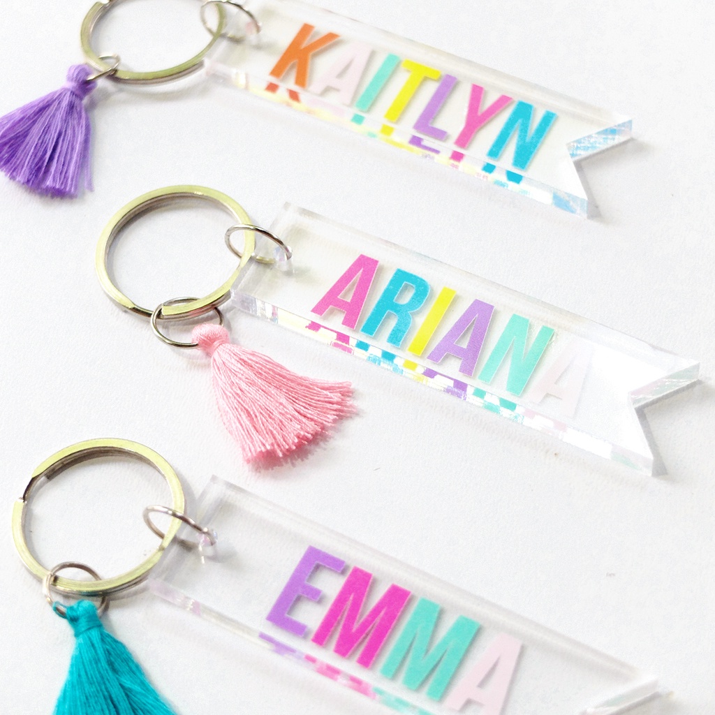 Keychain Gantungan Kunci CUSTOM Nama include Tassel warna warni lucu anak gantungan tas