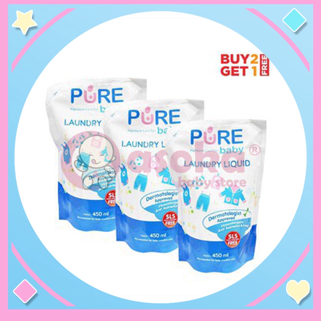 Pure Baby Laundry Liquid Cleanser Refill Sabun Cuci Baju BUY 2 FREE 1 450ml ASOKA