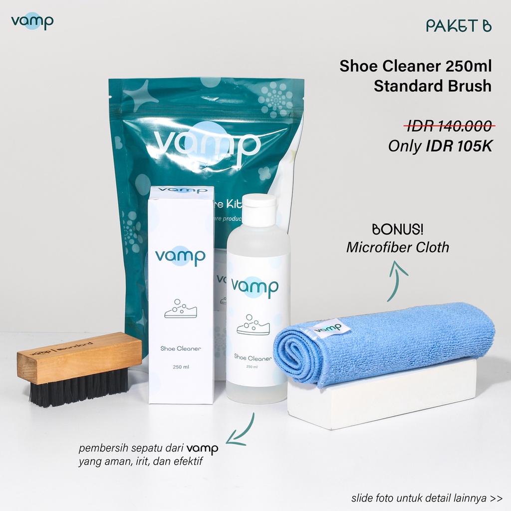 Shoe Cleaner 250ml + Standard Brush | Pembersih Sepatu Sikat Sabun Cuci Sneakers by Vamp Shoe Care | Easy Cleen