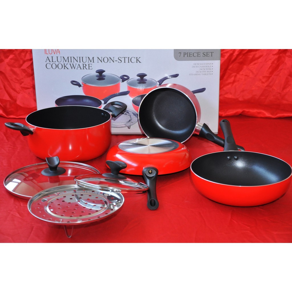 panci teflon anti lengket tanpa minyak set tutup kaca anti gores 7 pcs wok pan Sauce Pan Fry Pan bahan keramik premium