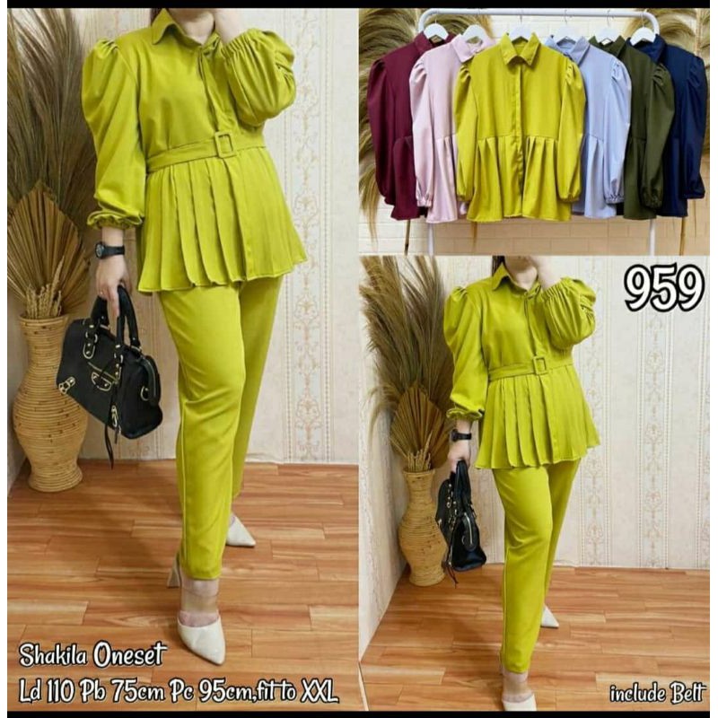 Setcel Oneset Shakila Peplum Tangan balon