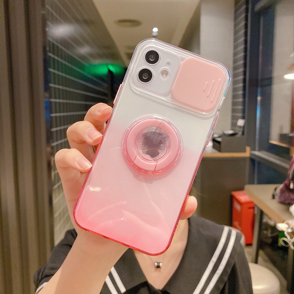 TPU Transparan Case for iPhone 13 12 11 pro max X / Xs max 7 / 8 / Se 2020 7plus / 8plus Full Cover Dengan Ring holder
