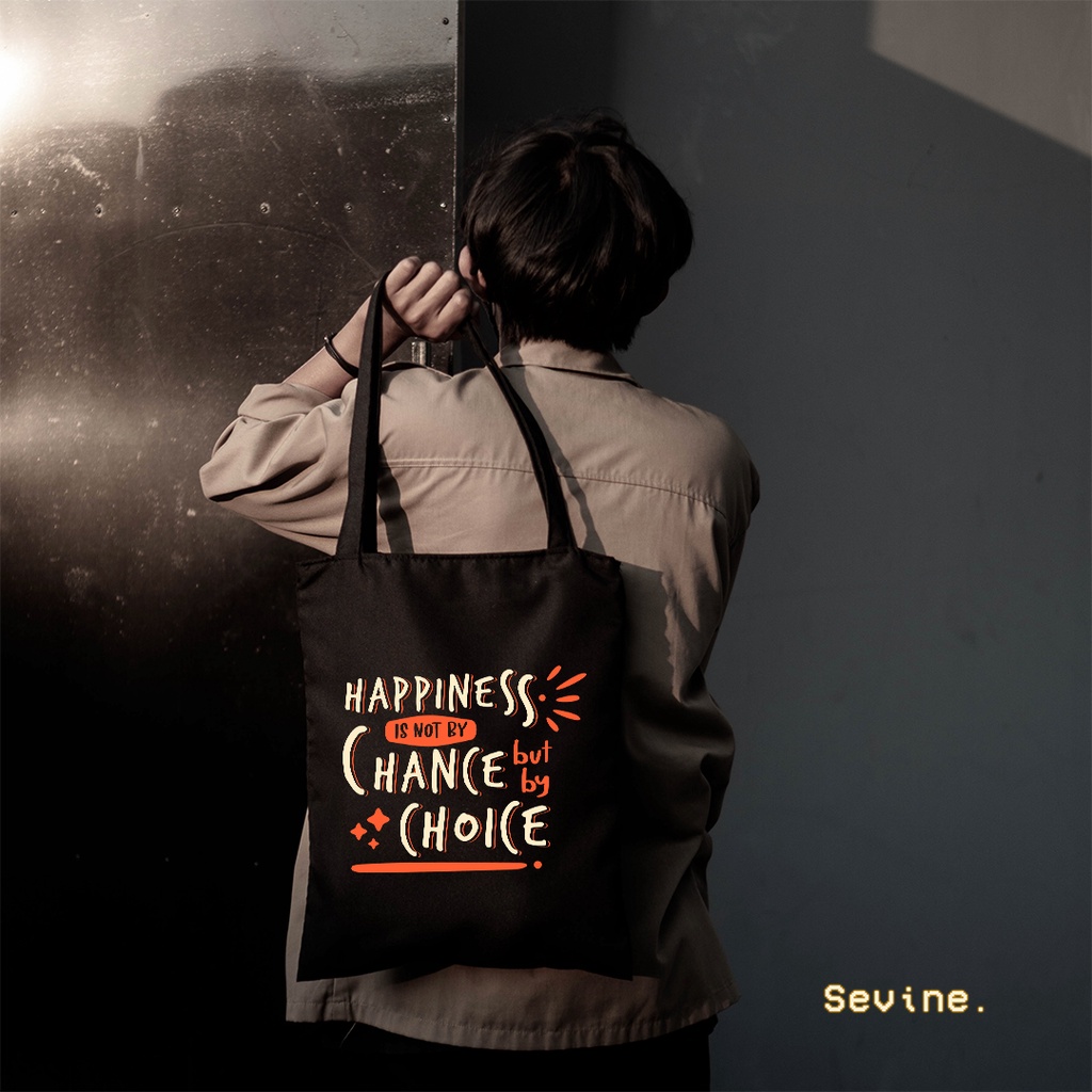 Sevine Totebag Tas Wanita Fashion Tote Bag Resleting quote motivation Black Series Hitam - BTB4