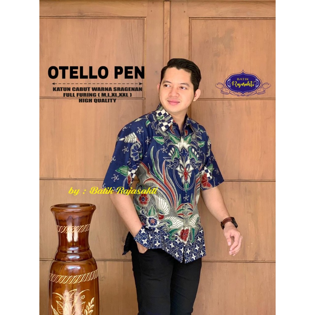 OTELLO PENDEK Kemeja Batik Pria Full Furing Bahan Katun Cabut Warna Sragenan