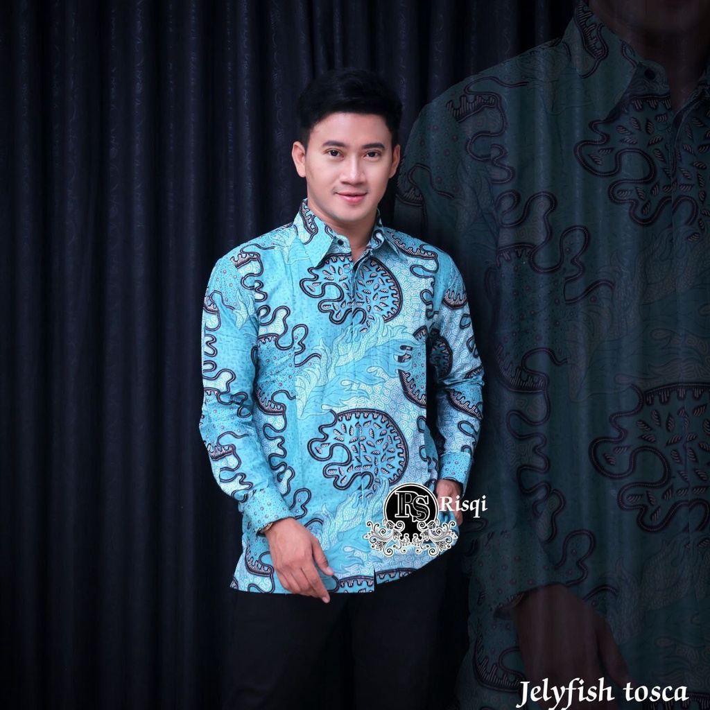 Batik Pria Lengan Panjang BATIK NAKULA HRB026 motif JELYFISH Kode 002 size M L XL XXL Reguler