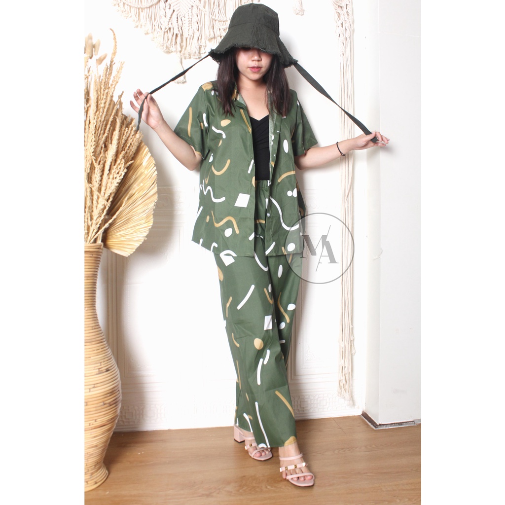 DAILY SET RAYON tiedye- HOMEY SET FIT Xl - PAJAMA SET RAYON -  PIYAMA RAYON-damon army