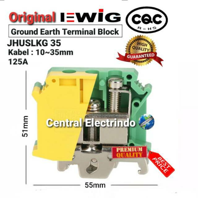 JHUSLKG 35 Terminal Block Ground Earth (10~35mm) Din Rail EWIG.