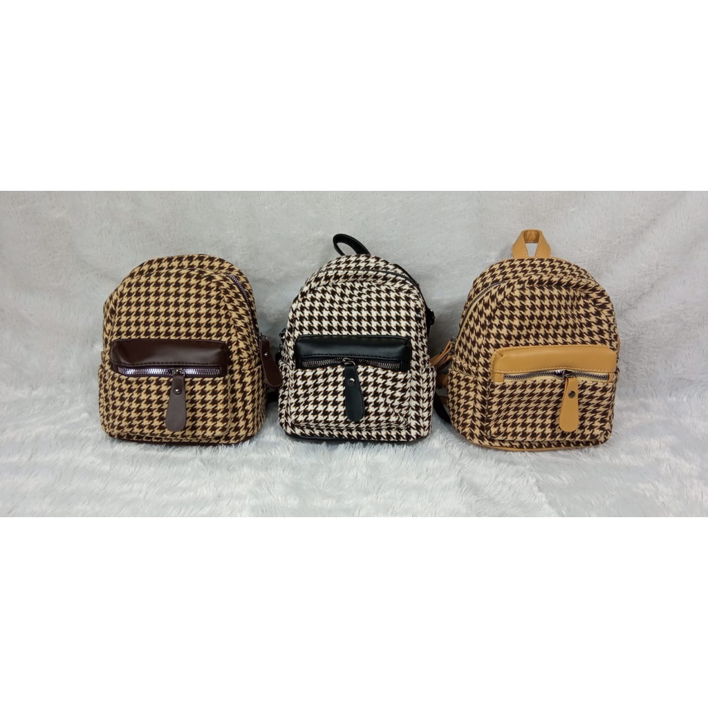 JK 895 1KG MUAT 3PCS TAS RANSEL WANITA IMPORT MINI MOTIF HOUNDSTOOTH FASHION KOREA STYLE C8552 T969 U4278 E7323 Y93145