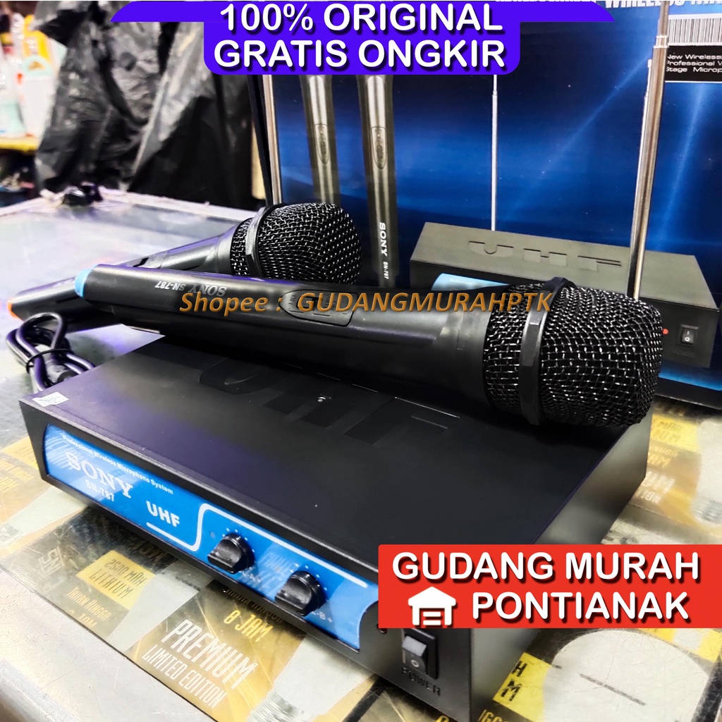 Mic Sony ORIGINAL SN-787 Microphone Double Wireless UHF Suara mantap - Hitam tanpa tali