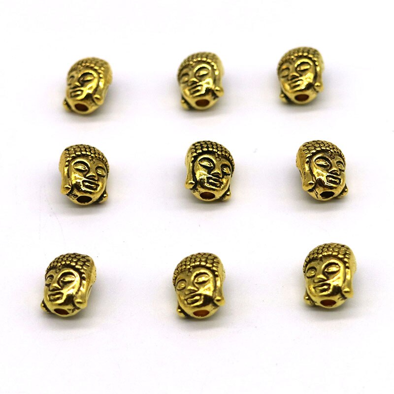 CHARMS 20pcs / Lot Manik-Manik Spacer Kepala Buddha Tibet Bahan Metal Warna Silver Ukuran 10x8mm 2mm Untuk Membuat Perhiasan