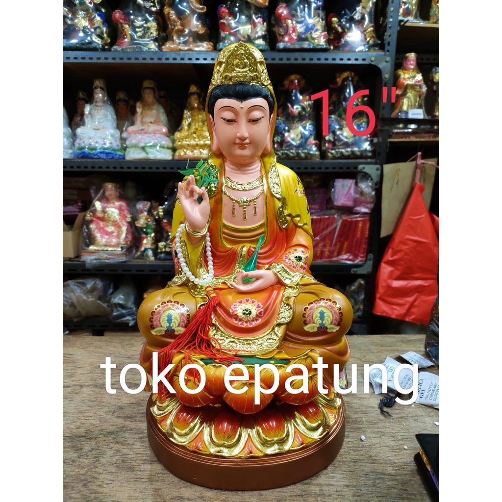 patung guan yin/ kwan im / kwan in 16 inch - fiber - 16 inch - warna