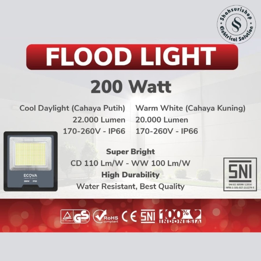 ECOVA FLOOD LIGHT 200W 200 WATT LAMPU SOROT MURAH TERANG BERGARANSI