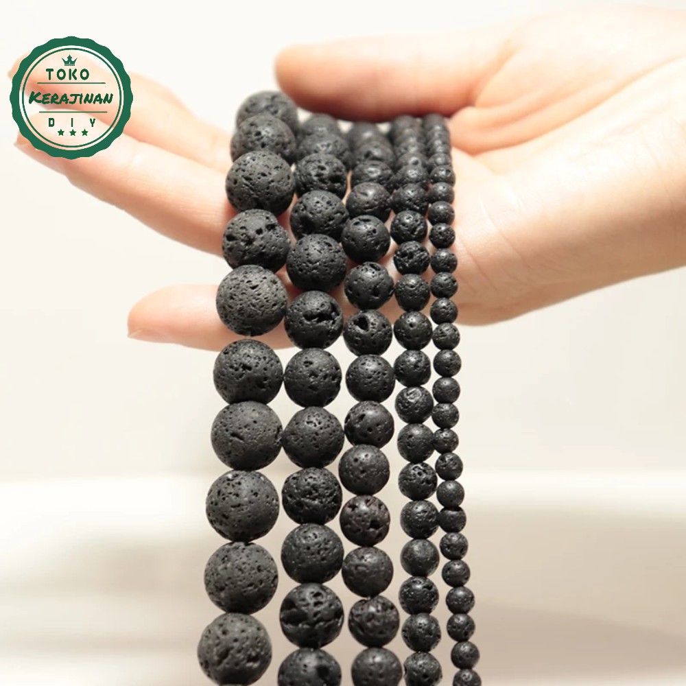 Bahan Gelang Batu Alam Lava Stone Hitam Bahan Kerajinan DIY