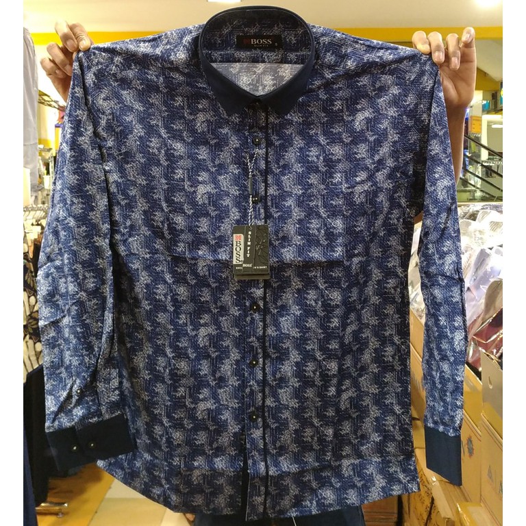 HABISIN STOCK KEMEJA PRIA BOSS PANJANG SLIMFIT MISTY STYLE BIRU ABU TUA CASUAL BAJU COWOK TERMURAH