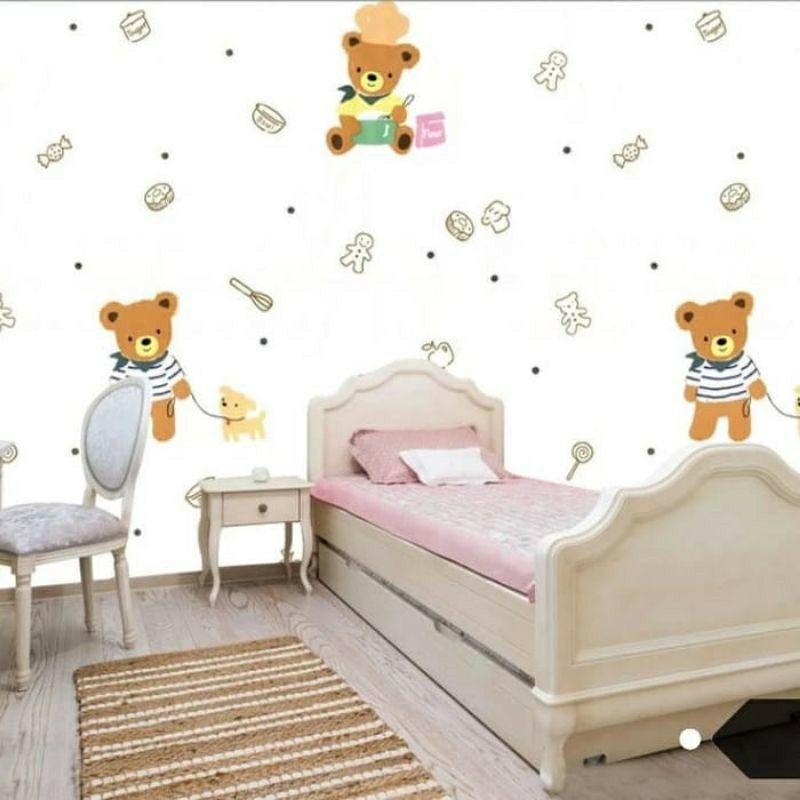 Wallpaper Sticker Dinding Motif Teddy Bear Ukuran Panjang 10Meter x Lebar 45Cm