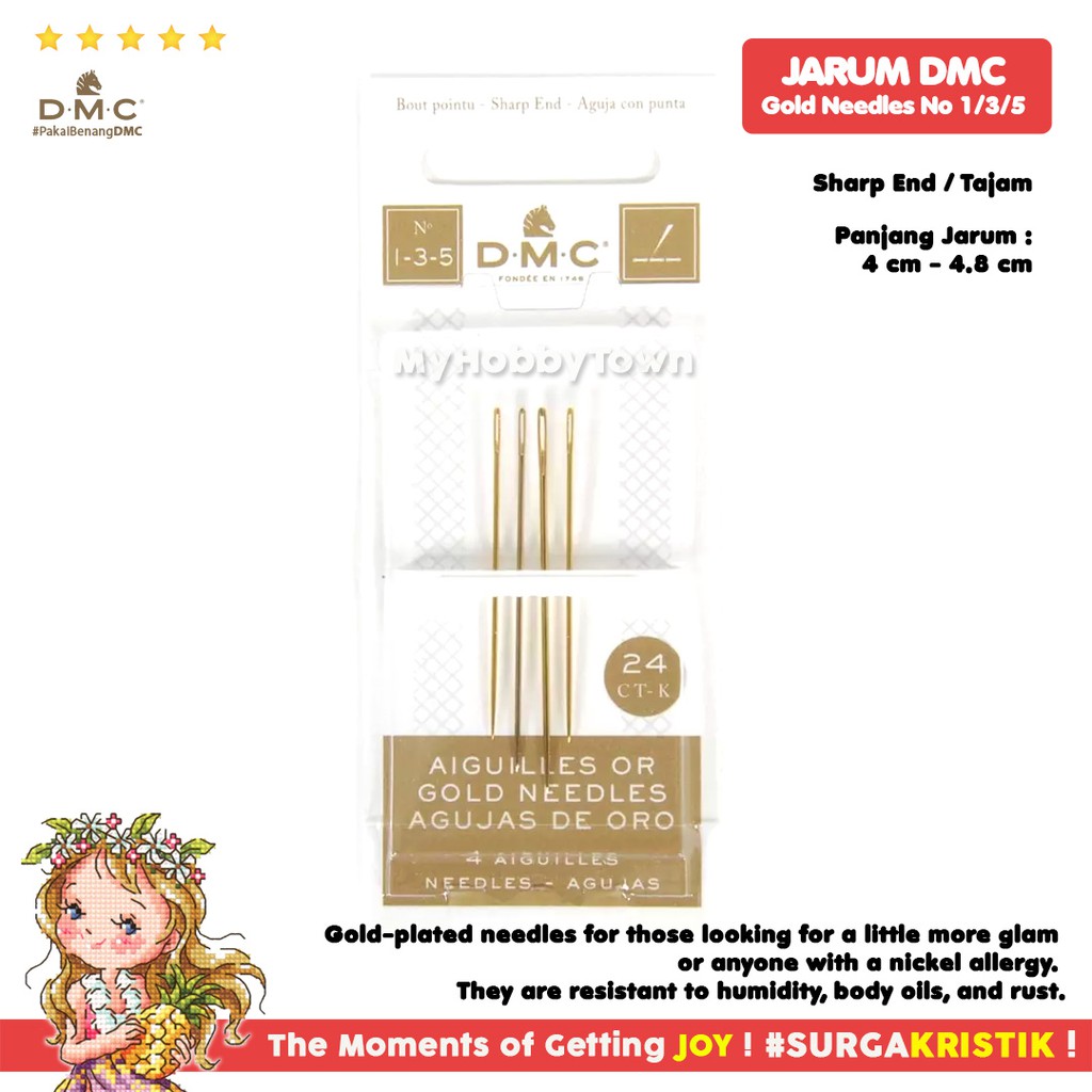 Jarum Sulam Embroidery Emas Gold Needle DMC No 1-3-5 Ujung Tajam Sharp