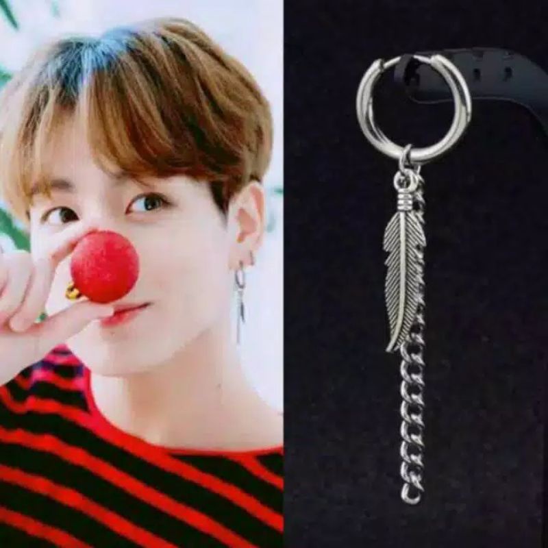 [COD]Anting Tindik/Jepit Model BTS Bandul Rantai Bulu JUNGKOOK GLMR 2 Fashion Pria