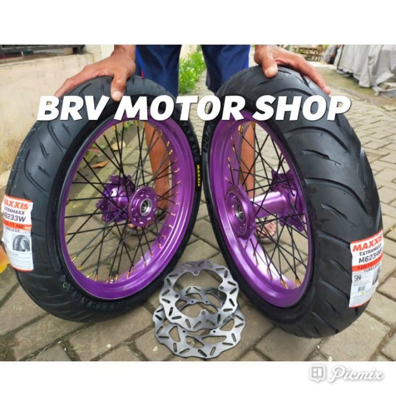 Paket Velg SuperMoto Klx 150 Velg 250+300+17 Ban Maxxis Tromol Original Klx- Velg Klx D Tracker 150