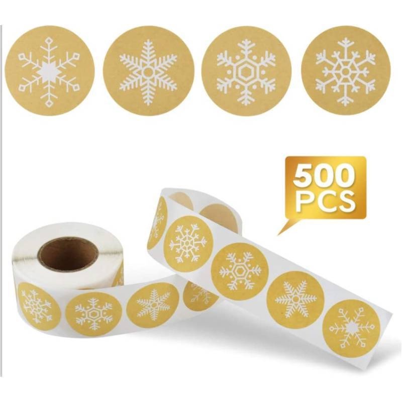 [500pcs/roll Christmas Gift Decoration Sticker] [Christmas snowflake pattern stickers][Sealing Label Stickers ][DIY Decorative Stickers For Hand Account, Diary, Scrapbooking, Handbook]