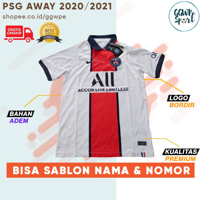 JERSEY PSG 2021 2020 AWAY PUTIH TERBARU PREMIUM QUALITY KUALITAS JAMINAN TERBAIK