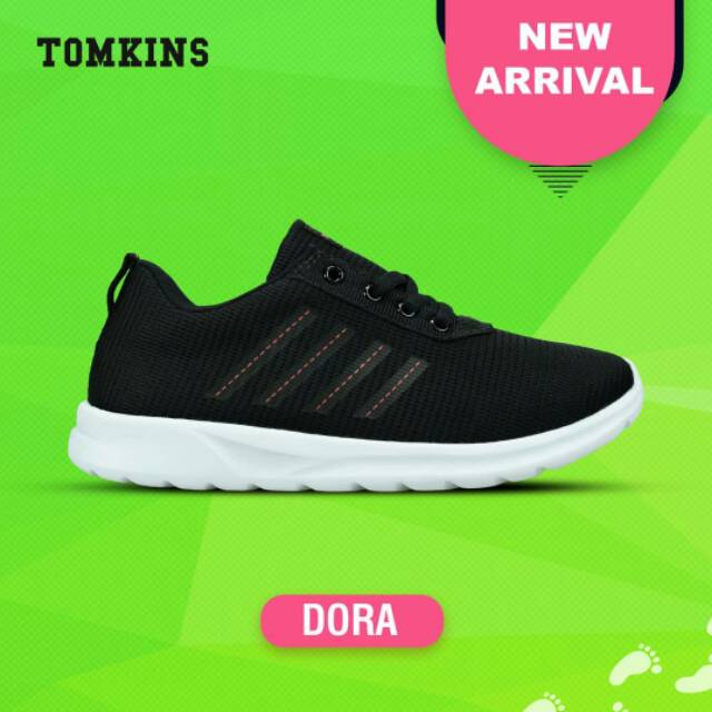 Sepatu Tomkins DORA black white untuk remaja dan wanita ukuran 33-41