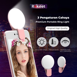 Rokeet Mini Ring Light Portable Clip Selfie Lampu Live Streamer LED 3 Kecerahan