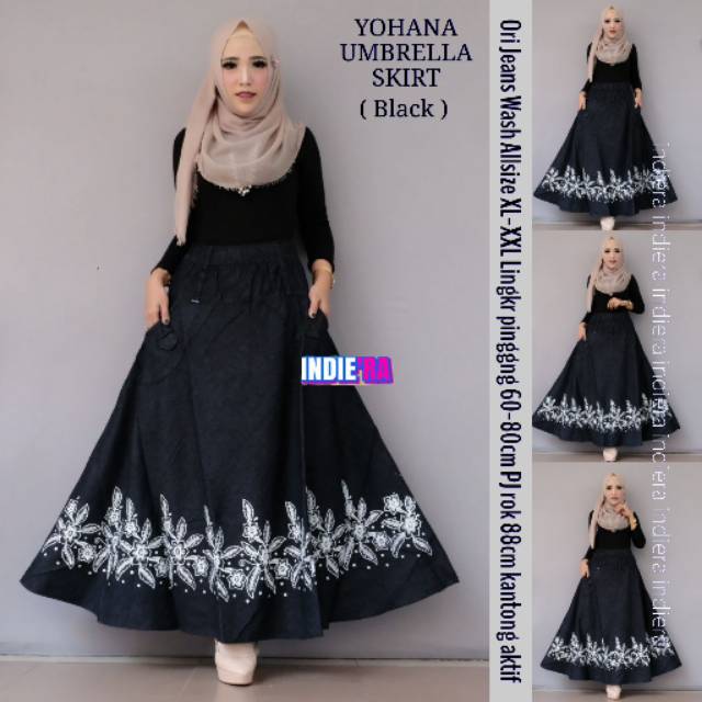 COD ROK JEANS  YOHANA UMBRELLA SKIRT BAWAHAN WANITA ROK JEANS APLIKASI BORDIR ORI