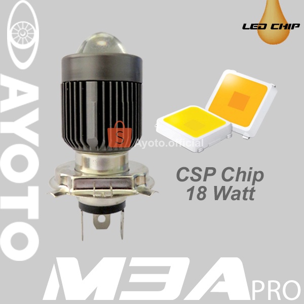 Lampu LED Motor Depan Projie Socket H4 Vixion AYOTO M3A PRO Hi/Lo 2Warna Arus AC DC PNP Watt 18+18