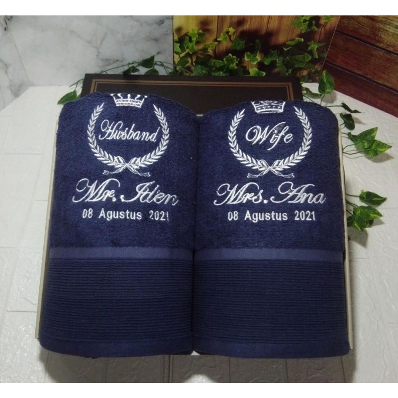 Handuk couple warna putih gratis bordir nama pasangan tanpa Box handuk