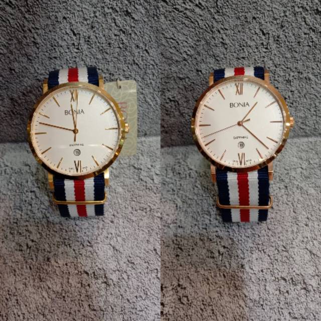 Jam Tangan Pria Tali Nato Bonia BNB10125 Kaca Sapphire