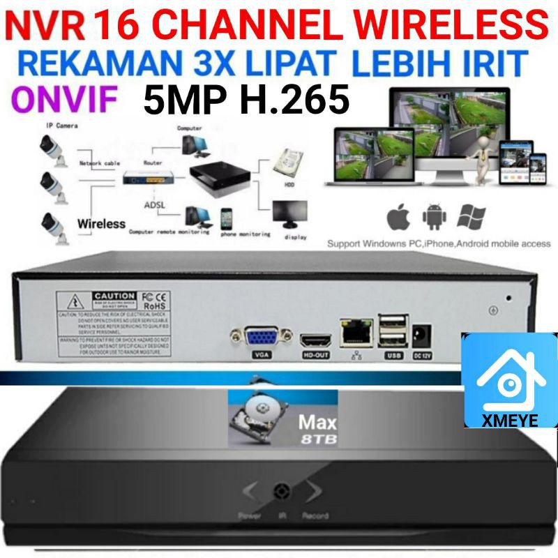 Paket Cctv 16 Ip Camera 3Mp Full HD Wireless dan 1 NVR 16Ch 5MP 4K XMEYE Outdoor Indoor Cctv