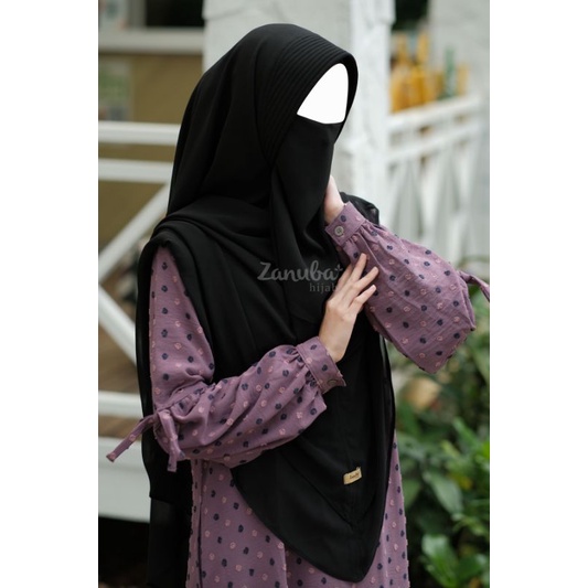 (Taro M) Dots Twotone Dress - Gamis Crinkle Uragiri Busui Motif Polkadot Ironless Lengan Balon by Za