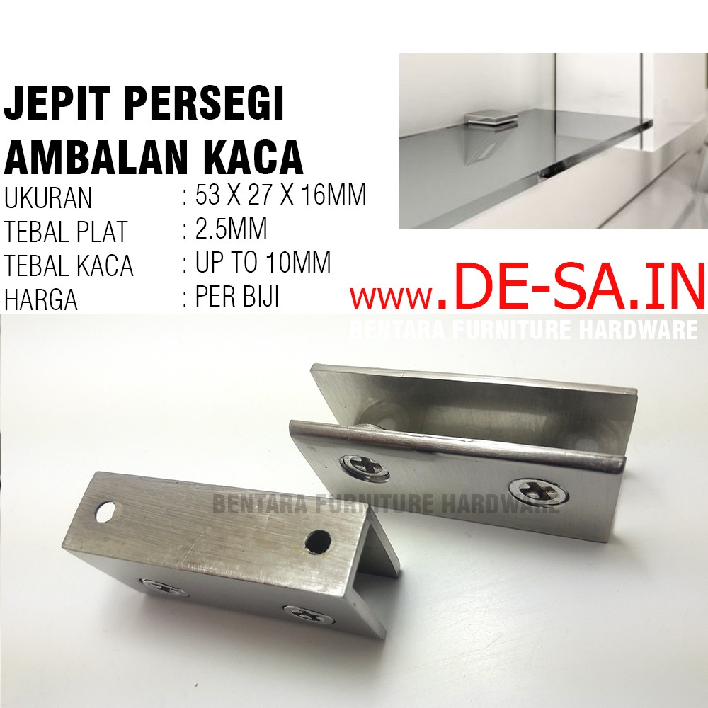 60MM Braket Ambalan Jepit Kaca Kotak 6CM - Glass Shelf Brackets Zinc Alloy Glass Clamp Holder