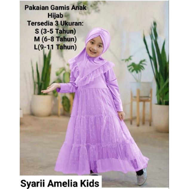 NEW PRODUK☑️PAKAIAN GAMIS ANAK TERBARU FREE HIJAB/SYARII AMELIA KIDS/3 UKURAN S-M-L(3-11 TAHUN)/MATT MOSCRE MIX TILLE DOT/BUSANA MUSLIM ANAK HIJAB/GOOD QUALITY