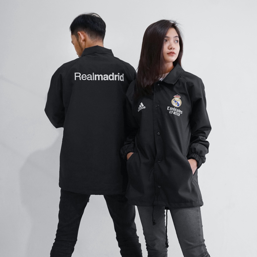 COACH JAKET BOLA REAL MADRID 2021 2022 / PRIA GRADE ORI TERBARU / POLOS WANITA PRIA  / BLACK WINDBRE
