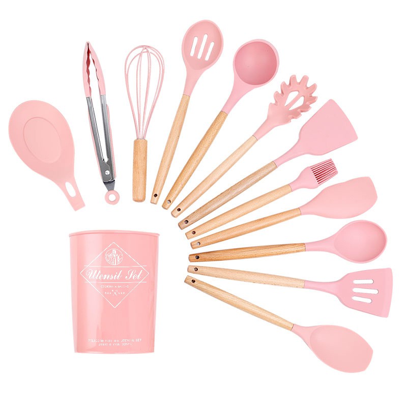 Spatula utensil 1 set 12item kayu dan silikon