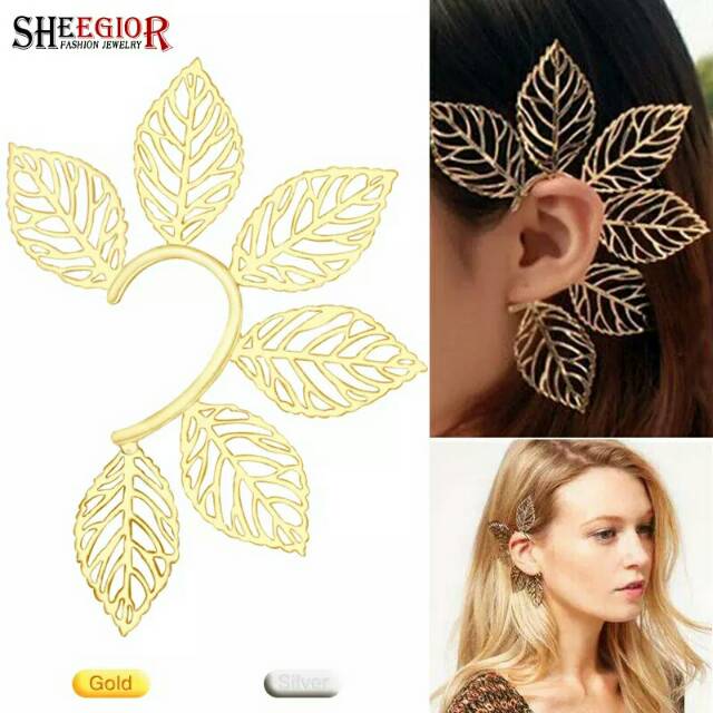 Earcuff daun leaves earclip (1pc)