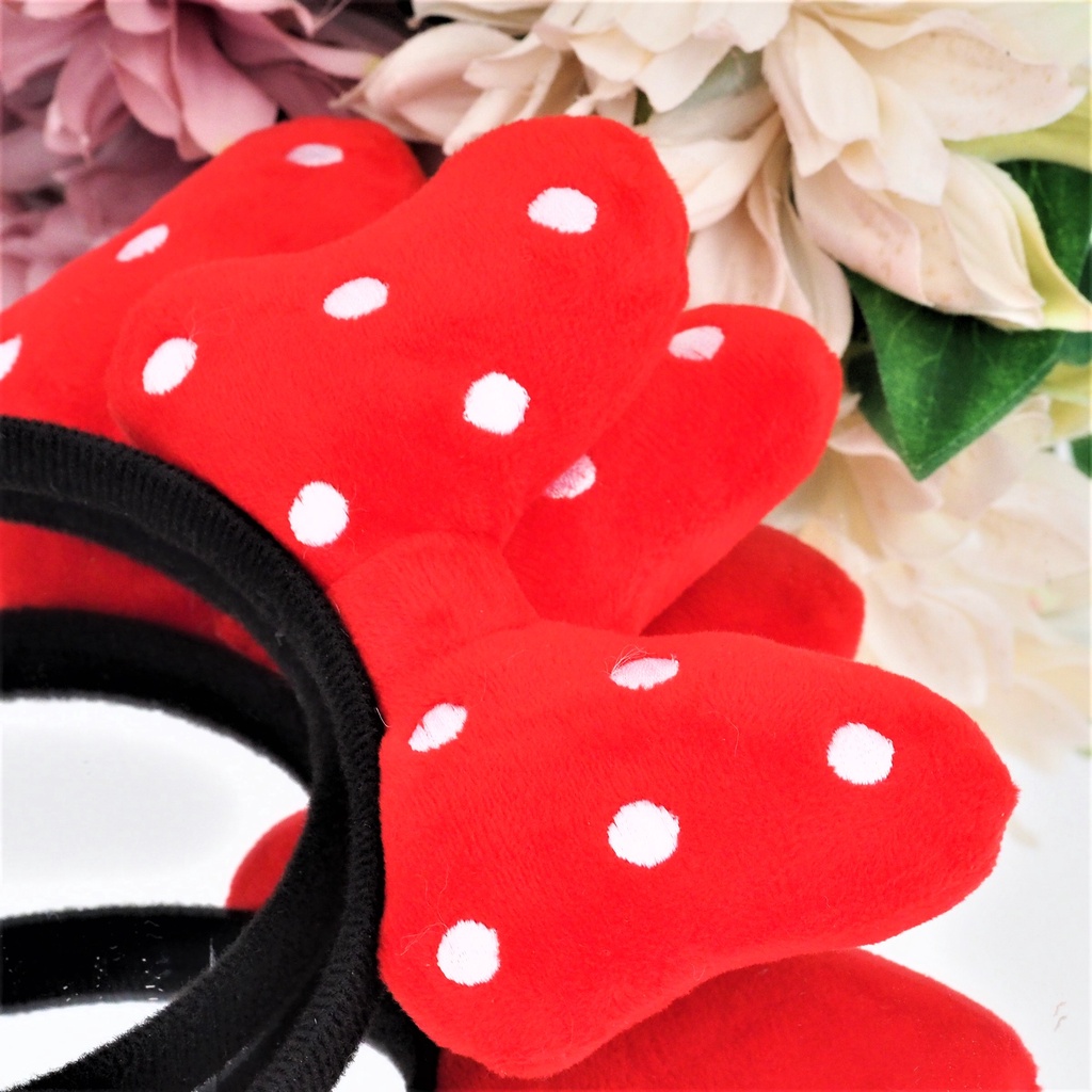 Bando Boneka Pita Polkadot Minnie Tebal Bulu Halus Lembut Aksesoris Rambut Wanita Anak Perempuan Bagus